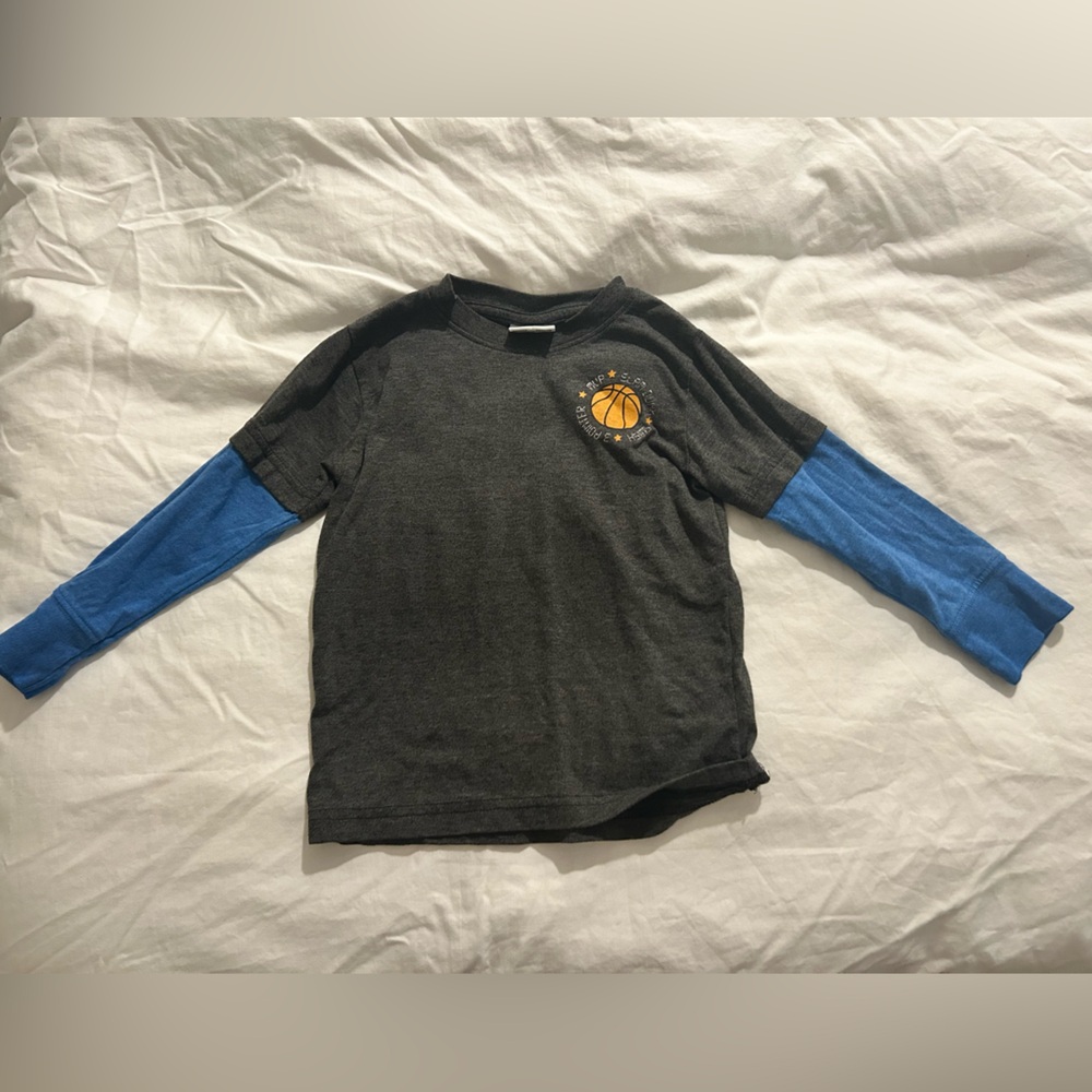 Mish Mish Gray and Blue Long Sleeve Shirt with Basketball Logo